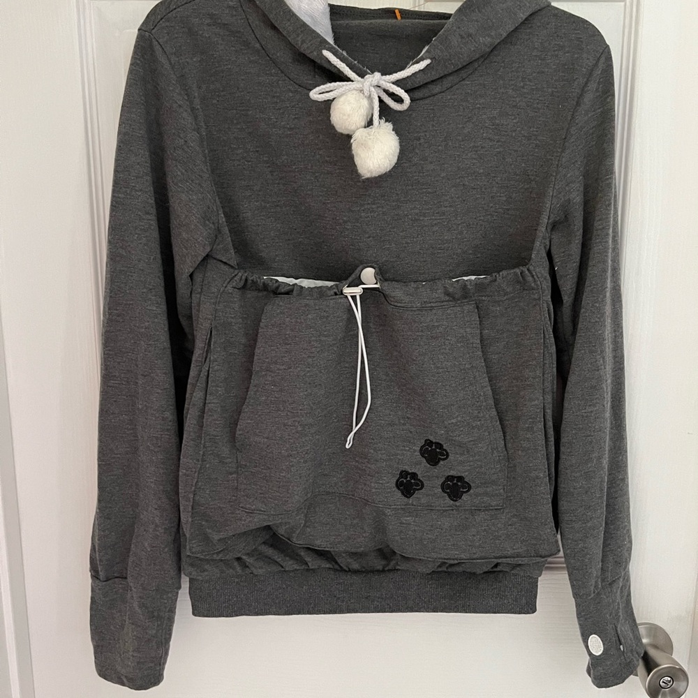 Gray Hoodie with pet pocket on front
